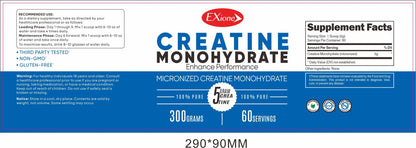 Exione 100% Pure Unflavored Micronized Creatine Powder 300g Muscle Growth Support Supplement