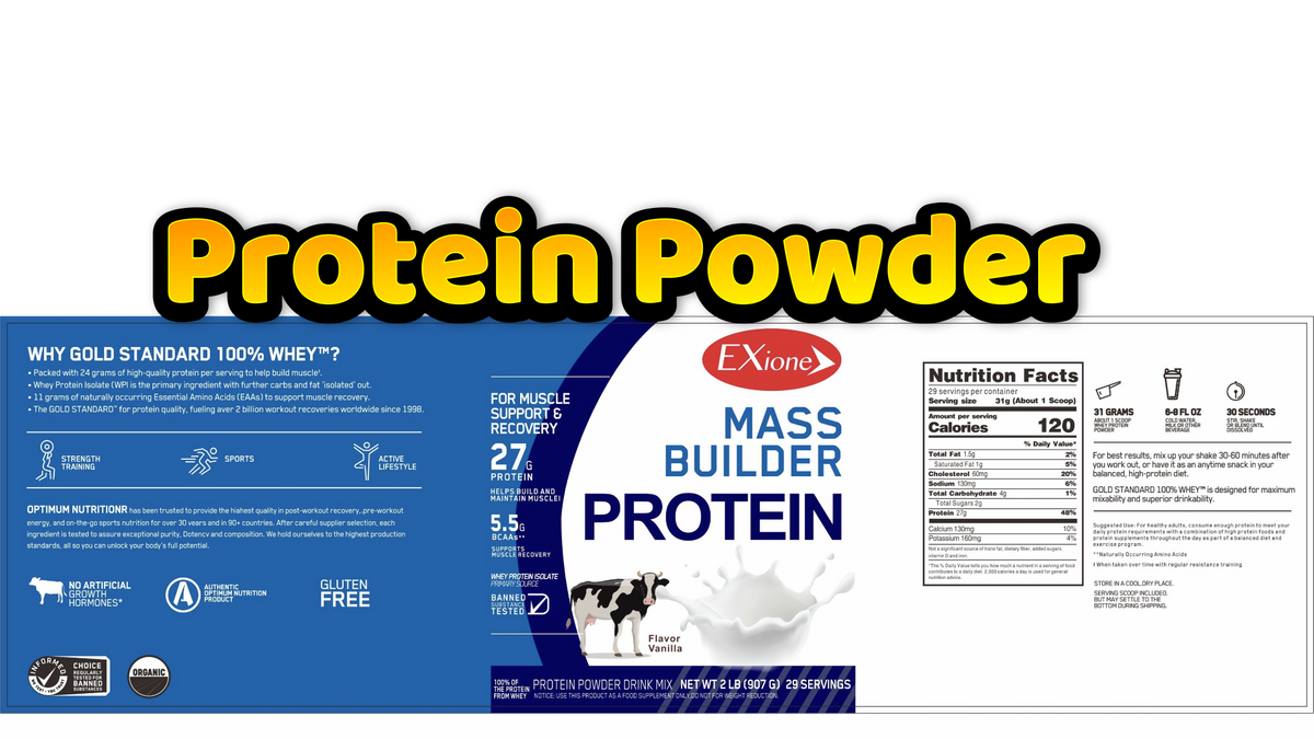Exione 27g  Vanilla Milkshake Mass Builder Whey Protein Powder Low‑Sugar  Post-Workout Muscle Recovery