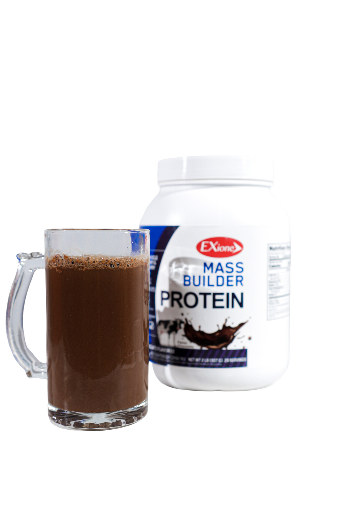 Exione 27g  Chocolate Milkshake Mass Builder Whey Protein Powder Low‑Sugar  Post-Workout Muscle Recovery